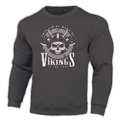 bebak Fitnessstudio Kleidung für Herren | Bodybuilding Wikinger Sweatshirt Gym Langarm Sweatshirt Pullover Hoodie, anthrazit, XXL von BEBAK