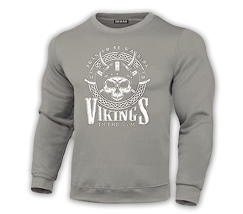 bebak Fitnessstudio Kleidung für Herren | Bodybuilding Wikinger Sweatshirt Gym Langarm Sweatshirt Pullover Hoodie, grau, XXL von BEBAK
