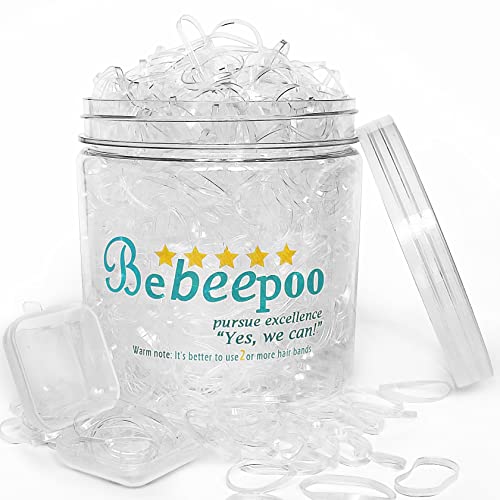 BEBEEPOO Transparente Haargummis, 2000 Stück, Mini-Gummibänder für Haare, transparente Mini-Haargummis mit kleiner Box, weiche kleine Haargummis für Mädchen, Kinder, Frauen von BEBEEPOO