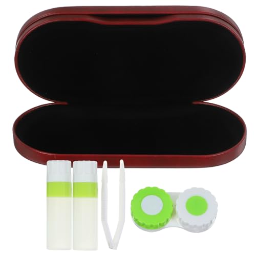 BEBEMOKO 1 Satz Brillenetui Brillenbehälter Brillentrage-Organizer Gläser Fall Reisezubehör empfindlicher Kontaktlinsenbehälter Kontakthalter Pinzette feines Vlies rot von BEBEMOKO