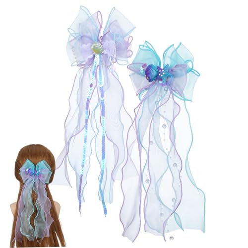 BEBEMOKO 2stücke Meerjungfrau-haarschleifen Mit Schleifen Und Muscheldesign Ultraleicht Und Komfortabel Für Sicheren Halt Und Kreatives Styling Geeignet Für Mädchen Und Frauen von BEBEMOKO