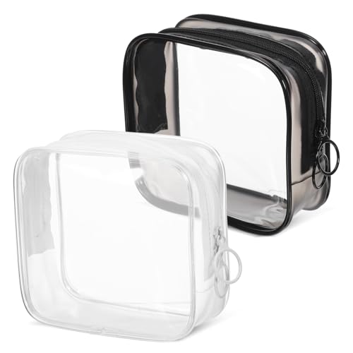 BEBEMOKO 2 Stück wasserdichte Makeup Tasche Transparent PVC Reise Kosmetiktasche mit Doppelreißverschluss Klein Makeup Organizer für Damen Reise Zubehör von BEBEMOKO