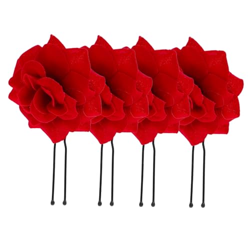 BEBEMOKO 4 Stück Teilig Samt Rosen Haarnadeln Floraler Haarschmuck mit Robustem Design Dekorative Haarnadeln für Hochzeit Party und Festliche Anlässe Rote Blumen Accessoires für Damen von BEBEMOKO