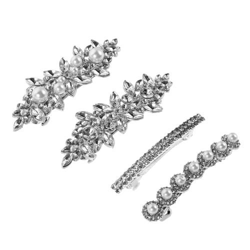 BEBEMOKO 4 Stück Teiliges Strass Haarspangen mit Fake Perlen Funkelnde Braut Haarschmuck für Hochzeit und Party Sichere Leichte und Komfortable Haarclips für Damen Elegante Ponytail Holder von BEBEMOKO
