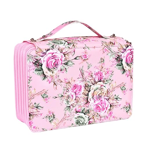 BEBEMOKO Multilayer Bleistiftetui Mit Fächern Großer Aufbewahrungstasche Für Künstler Und Schüler Für Stifte Pinsel Und Bastelbedarf Rosenmuster von BEBEMOKO