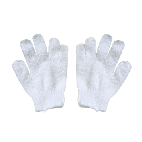 BEBEMOKO Peelinghandschuh Badewaschhandschuh Weiß Fünf Finger Körperpeeling Stretch Einheitsgröße Für Damen Herren Hautreinigung Dusche Spa von BEBEMOKO