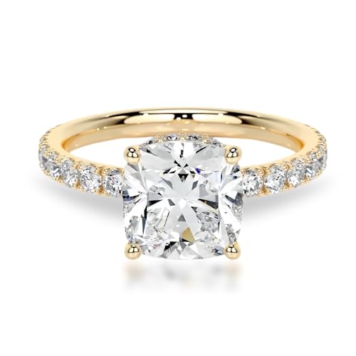 BEBEWO Kissenförmiger Moissanit Verlobungsring | 9/14/18 Karat Gold VVS1 D | Personalisierbarer Hochzeits- & Jubiläumsring | Gelb-/Weiß-/Roségold (Stil C) von BEBEWO