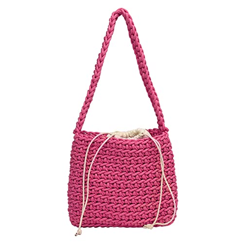 BEBIKR Achseltaschen für Damen, modische Baumwolle, gewebte Unterarmtasche mit Kordelzug, Umhängetasche, All-Match-Handtasche, Geburtstagsgeschenk, Luxus-Tasche, hot pink von BEBIKR