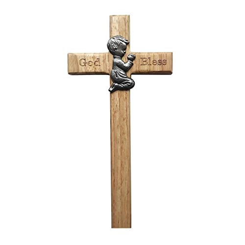 BEBIKR Betendes Baby aus Holz für Kreuz mit Zinn-Ornament, gebetendes Knie, Junge und Mädchen D von BEBIKR