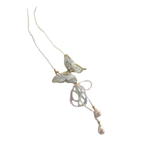 BEBIKR Elegante große weiße Perlen-Halskette für Damen, Schmetterlings-Form, Schlüsselbeinkette, süßer Hochzeits-Party-Schmuck, Sonstige von BEBIKR