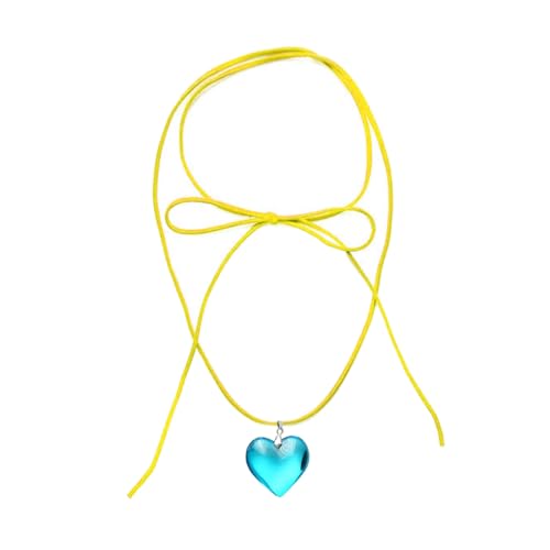 BEBIKR Gothic-Herz-Halskette, Anhänger, Charm-Halskette für Frauen und Mädchen, verstellbares Seilhalsband, modischer Schmuck, Geschenk, Gelb, Sonstige von BEBIKR