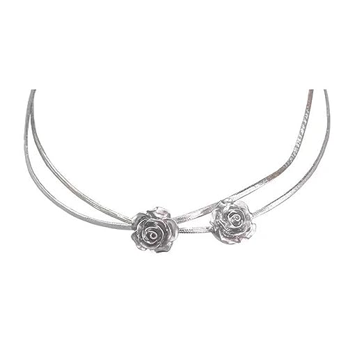 BEBIKR Halskette, elegant, doppellagig, Silber, für Damen, modische Halskette für Mädchen, Schmuck für Partys und den täglichen Gebrauch, Stoff, Stoff von BEBIKR