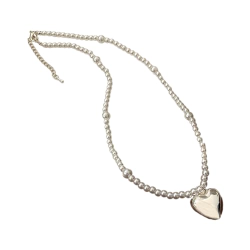 BEBIKR Halskette, koreanische Perlen-Choker-Halskette, süßer Vintage-Herz-Anhänger, französischer Stil, Schlüsselbeinkette, Hochzeitsschmuck, Party-Schmuck, Imitationsperlen von BEBIKR