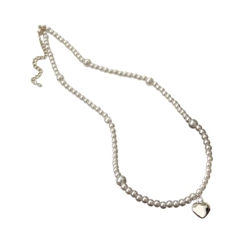BEBIKR Halskette, koreanische Perlen-Choker-Halskette, süßer Vintage-Herz-Anhänger, französischer Stil, Schlüsselbeinkette, Hochzeitsschmuck, Party-Schmuck, Imitationsperlen von BEBIKR
