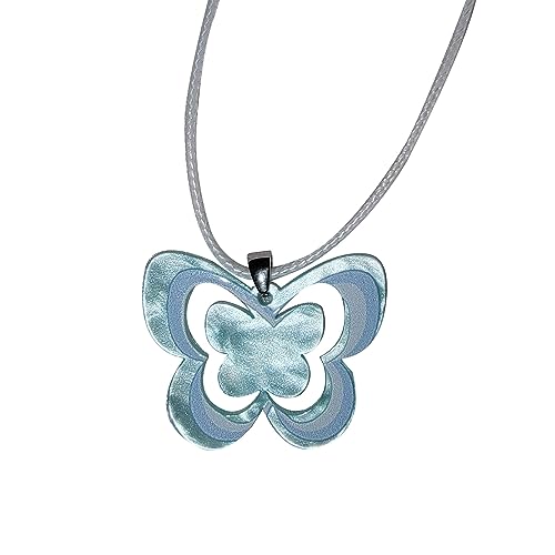 BEBIKR Halskette, stilvolle Acryl-Schmetterlings-Halskette für Damen, einzigartig und auffällig, Wachsschnur, Schmetterlings-Halskette, Schlüsselbein-Kette, Acryl von BEBIKR