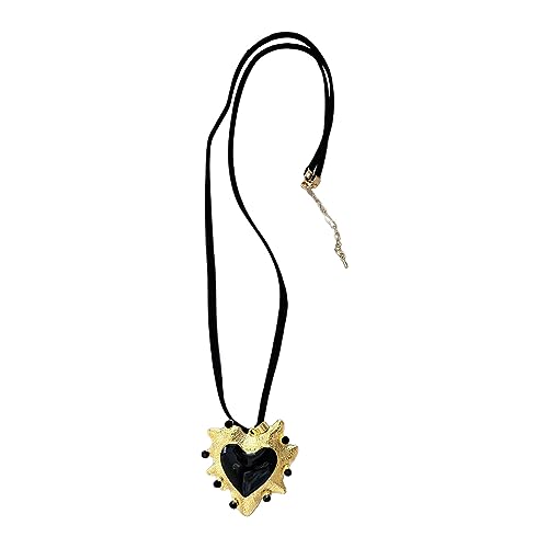 BEBIKR Halsketten, auffällige, übertriebene schwarze Herz-Halskette, Kronleuchter, Fransenohrring, Punk-Schmuck für Frauen, Punk-Schlüsselbein-Kette, Metall von BEBIKR