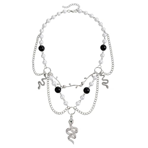 BEBIKR Halsketten, künstliche Perlen, ästhetische Rosen-Halskette, gedrehte Schlange, mehrschichtige Schlüsselbeinkette, für Damen und Mädchen, Hochzeit, Party, Schmuck, Geschenk, Metall von BEBIKR