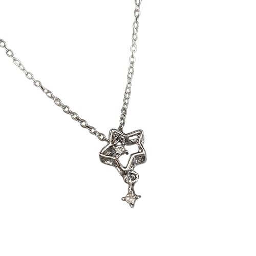BEBIKR Halsketten, schillernde Zirkonia-Stern-Halskette, schickes Pentastars-Schlüsselbein-Ketten, einfacher und vielseitiger Choker-Schmuck für Frauen und Mädchen, Metall von BEBIKR