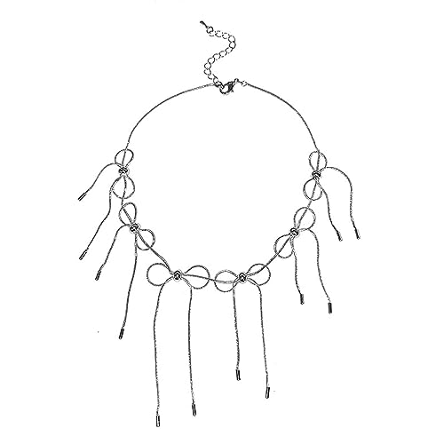 BEBIKR Halsketten, zarte Metall-Schleifen-Halskette, trendige Quasten-Halskette für Frauen und Mädchen, modische Schlüsselbeinkette, vielseitiger Choker, Metall von BEBIKR