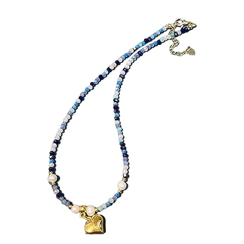 BEBIKR Halsketten für Damen – Harz-Perlen-Halskette, Vintage-Goldherz, Pullover-Kette, Choker-Halskette für Männer und Frauen, bunte Perlen-Schlüsselbein-Kette, 38+7cm, Harz von BEBIKR