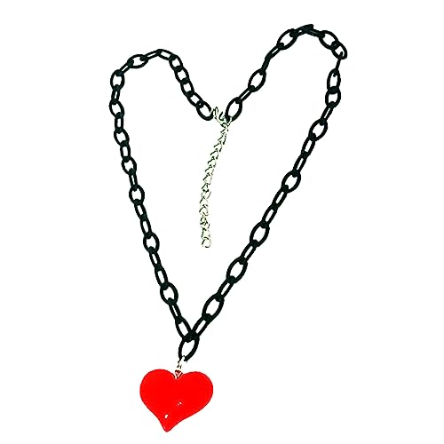 BEBIKR Halsketten für Frauen – Ästhetische Y2K rote Herz-Halskette für Frauen, modisch, Hip-Hop, rosa Herz-Anhänger, Halskette, Rave-Geschenk, Schmuck, Ornament, As shown in the figure, Acryl + von BEBIKR