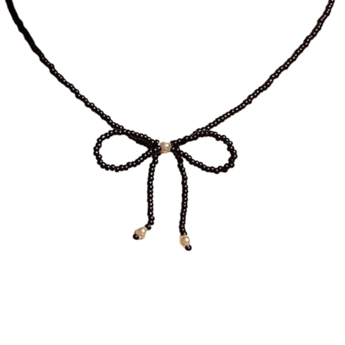 BEBIKR Halsketten für Frauen – Böhmische Halskette mit Schleife, Perlen-Halskette, Schleifen-Anhänger, Schlüsselbein-Kette, französischer Stil, Schlüsselbeinkette für Frauen und Mädchen, 38cm+10cm, von BEBIKR