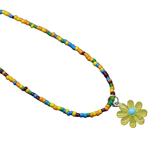 BEBIKR Halsketten für Frauen – Bohemian-Perlen-Halskette, Sommer-Reisperlen-Blumen-Halskette, Hawaii-Strand-Halskette, Schmuck, geeignet für Damen und Mädchen, 39 + 7.3 cm, Harz von BEBIKR