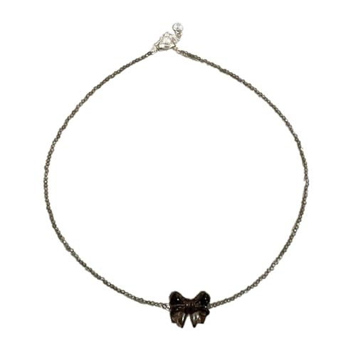 BEBIKR Halsketten für Frauen – Bohemian-Stil Perlenkette Bowknot/Herz Anhänger Schlüsselbeinkette Französischer Stil Schleifen Schlüsselbeinkette für Frauen Mädchen, 40 cm, Kunstkristall von BEBIKR