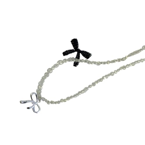BEBIKR Halsketten für Frauen – Elegante Schleifen-Halskette, modisches Halsband, Halskette, Schlüsselbeinkette, Perlen-Choker, Statement-Schmuck für Hochzeit, Party, 40+5CM, Metall von BEBIKR