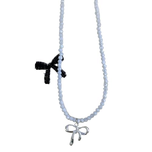 BEBIKR Halsketten für Frauen – Elegante Schleifen-Halskette, modisches Halsband, Halskette, Schlüsselbeinkette, Perlen-Choker, Statement-Schmuck für Hochzeit, Party, 40+5CM, Metall von BEBIKR