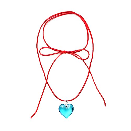 BEBIKR Halsketten für Frauen – Gothic-Herz-Halskette, Anhänger, Charm-Halskette für Frauen und Mädchen, verstellbares Seilhalsband, modisches Schmuckgeschenk, 43 cm, Glas/Glas von BEBIKR
