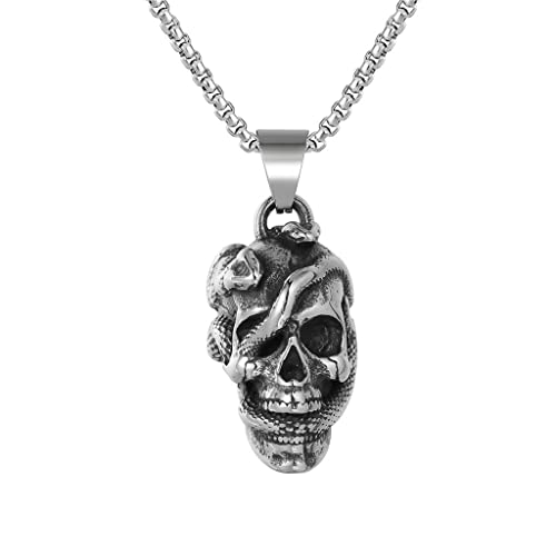 BEBIKR Halsketten für Frauen – Halloween-Anhänger mit Schlangen- und Totenkopf-Form, Edelstahl, langlebig, starker Schmuck, Teenager, personalisierter Anhänger, As shown in the figure, Edelstahl von BEBIKR