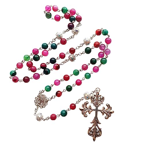 BEBIKR Halsketten für Frauen – Halskette mit christlichem Kreuz-Anhänger mit 8 mm Perlen, lange Pulloverkette, religiöse Gebetskette, Schmuck, Geschenk, Total length of 82cm cross 4.4*6.8cm, von BEBIKR