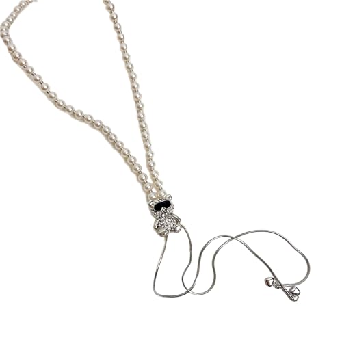 BEBIKR Halsketten für Frauen – Modetrend Legierung Zeichnung Perlen Anhänger Schlüsselbeinkette Temperament Einfache Kaltwind Verstellbare Quasten Halskette, 38 cm, Metall von BEBIKR