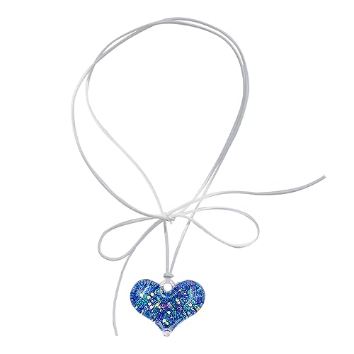 BEBIKR Halsketten für Frauen – Pailletten-Herz-Anhänger, Choker-Halskette für Frauen, elegante geknotete Schleife, verstellbare Kette, koreanischer Studentenschmuck, Geschenk, Pendant 3x2cm, Acryl von BEBIKR