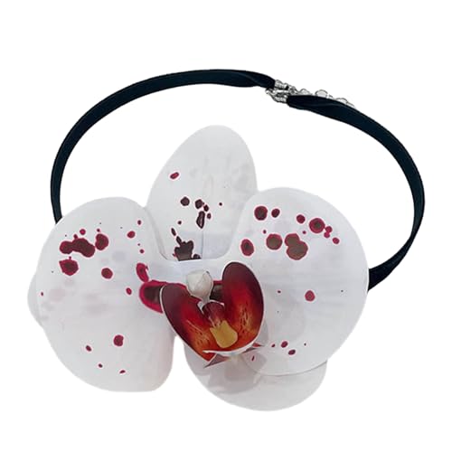 BEBIKR Halsketten für Frauen – Phalaenopsis-Blüten-Halskette, Simulationsblumen-Halskette, für Damen und Mädchen, Schlüsselbeinkette, auffälliges Choker-Zubehör, As shown in the figure, Stoff von BEBIKR