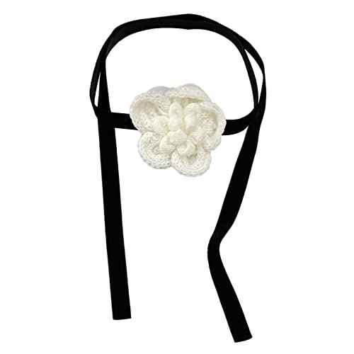 BEBIKR Halsketten für Frauen – Samt-Strick-Blumen-Halskette, verstellbare Länge, modisches Schlüsselbein-Kette, Statement-Schmuck für modische Frauen, Hochzeit, The total length is about 95-100cm, von BEBIKR