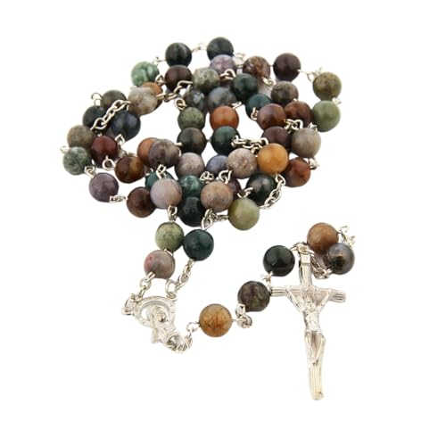 BEBIKR Naturstein-Kreuz-Rosenkranz-Halsketten, Perlen, hängbarer Anhänger, Charm für Frauen und Männer, betende Meditation, Geschenkzubehör, Naturstein von BEBIKR