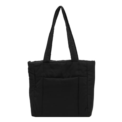 BEBIKR Unterarmtaschen für Damen, Nylon-Einkaufstasche, gesteppte Handtasche, einfarbig, vielseitige Schultertasche, Büchertasche für Damen und Mädchen, Schwarz von BEBIKR