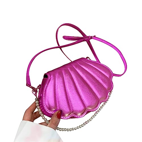 BEBIKR Unterarmtaschen für Damen, PU-Umhängetasche, modische Perlenkette, Handtasche, Geldbörse, niedliche Muschelform, Crossbody-Tasche, weibliche Kuriertasche für Abschlussball, hot pink von BEBIKR