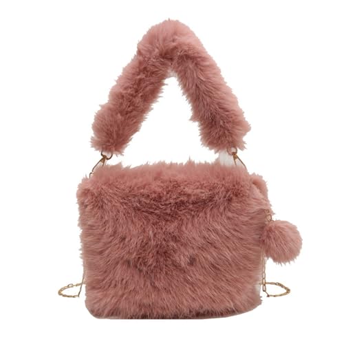 BEBIKR Unterarmtaschen für Damen, Plüschtasche, stilvolle Umhängetasche mit Kettenriemen, vielseitige Crossbody-Tasche, perfekt für Herbst Winter Einkaufen, rose von BEBIKR