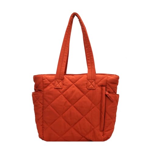 BEBIKR Unterarmtaschen für Damen, gesteppte Schultertasche, einfarbig, Puffertasche, großes Fassungsvermögen, Einkaufstasche, Handtasche für Mädchen, Damen, Nylon-Tasche, Orange von BEBIKR