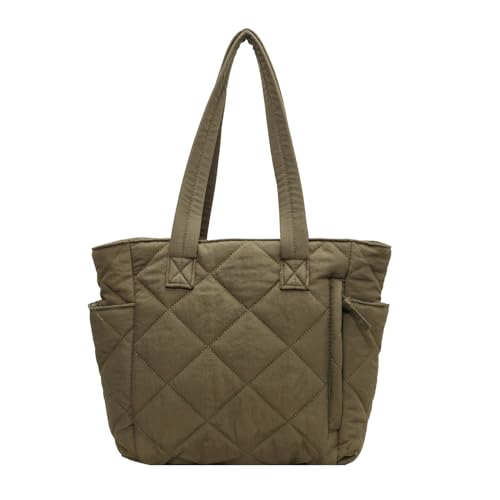 BEBIKR Unterarmtaschen für Damen, gesteppte Schultertasche, einfarbig, Puffertasche, großes Fassungsvermögen, Einkaufstasche, Handtasche für Mädchen, Damen, Nylon-Tasche, grün von BEBIKR