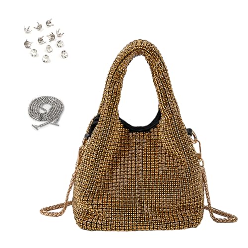 BEBIKR Unterarmtaschen für Damen, volle Strasssteine, Mini-Tasche für Damen, glitzernde Geldbörse, Kristalle, Clutch, Eimer, Handtaschen für Party, Abschlussball, Hochzeit, gold von BEBIKR