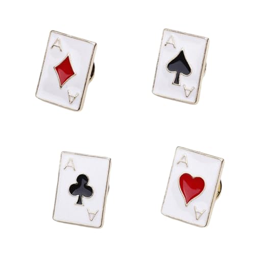 Elegantes Poker-Karten-Anstecknadel-Set, stilvolle Accessoires, Anzug, Kleid, Dekoration, Brosche, Abzeichen G33 cm, für Damen und Herren, 4 Stück von BEBIKR