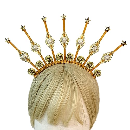 Haarband für Damen, Gothic-Stirnband, Prinzessinnen-Kopfschmuck mit Strass, Rose, Perlen, Festzug, Abschlussball, Party, Requisiten, Tiaras, Haarreifen, Metalllegierung von BEBIKR