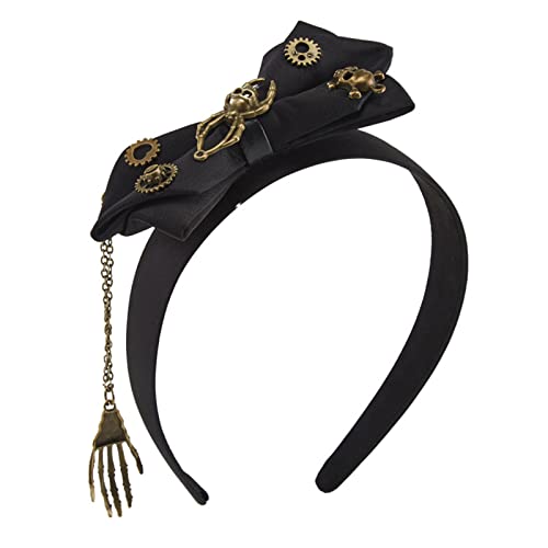 Haarband für Damen, Halloween-Haarschleifen, Steampunk-Stirnband für Damen, Tag der Toten, Gothic-Stirnband, schwarze Schleifen, Stirnband, Totenkopf-Hand von BEBIKR