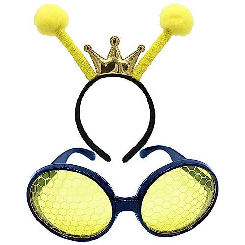 Haarband für Damen, Honigbienen-Antennen-Stirnband und Brille, Tierantennen, Haarreifen für Kinder, zeigt Tierhaarbänder, Cartoon-Kostüm von BEBIKR