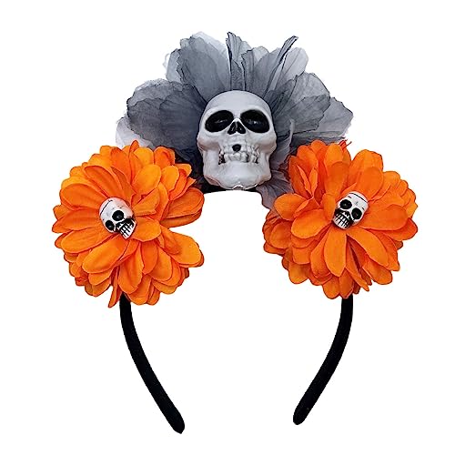 Haarband für Damen, Kunstblumen- und Totenkopf-Form, Stirnband für Damen, Halloween, Party, Haarreif, Haarband, Frau, Fotografieren, Haarschmuck von BEBIKR