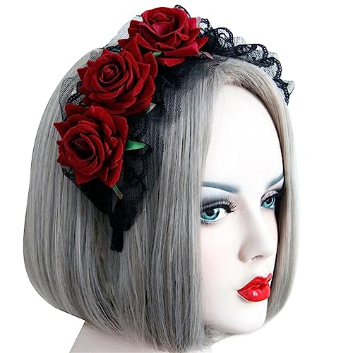 Haarband für Damen, Rosen-Stirnband, rote Rose, Blumenkronen für Damen, Gothic-Stirnband, Gothic-Kronen, Spitzen-Stirnband, Gothic-Tiaras, Kopfschmuck von BEBIKR